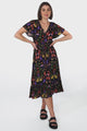 Marly Midi Dress - A Line Dress with Cap Sleeves and Rick Rack Splicing Ayla Print