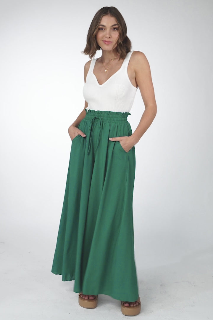 Charli Pants - Paper Bag High Waisted Wide Leg Pants in Emerald