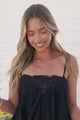 Mireya Cami - Lace Trim Top with Adjustable Spaghetti Straps in Black