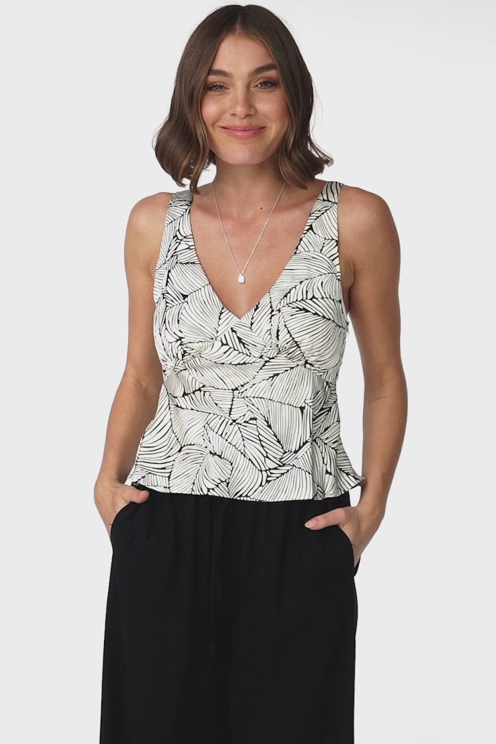 Katerini Cami - Thick Strap V Neck Slimline Cami in Graphic Print