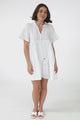 Abilia Mini Dress - Mandarin Collar Smock Dress in White