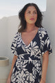 Manaya Maxi Dress - Soft V Neck Tiered Dress with Short Balloon Sleeves in Charlene Print Navy