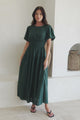 Maeana Maxi Dress - Short Balloon Sleeeve Elasticated Waist A Line Dress in Emerald