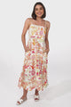 Amara Midi Dress - Adjustable Strap Sun Dress with Pockets in Sonni Print Melon