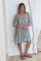 Helda Mini Dress - V-Neck Shift Dress with Balloon Sleeves in Aletta Print Blue