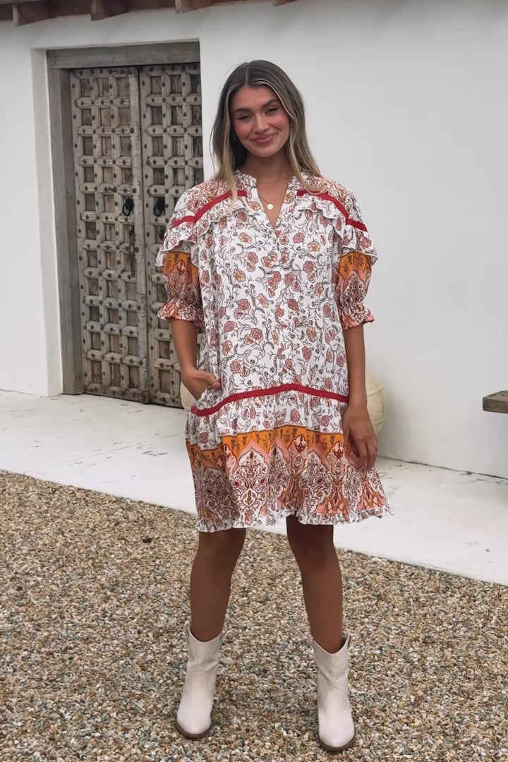JAASE - Addy Mini Dress: Statement Balloon Sleeve Button Down Dress in Quincy Print