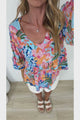 Wynter Top - Soft V Neck Peplum Top with Balloon Sleeves in Angelitta Print