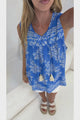 Kalari Top - Sleeveless Mandarin Collar with Tassel & Bells Neck Tie in Bridgette Print