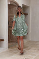 Abilia Mini Dress - Mandarin Collar Smock Dress in Harley Print Green