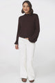 Tallum Knit Top - High Neck Knit Top with Balloon Sleeves in Chocolate