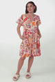 Wilma Mini Dress - Bermuda Collar Button Down Cape Sleeve Dress in Adelita Print Orange