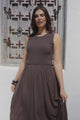 Adrian Midi Dress - Sleeveless Shirred Bodice A-Line Dress in Chocolate