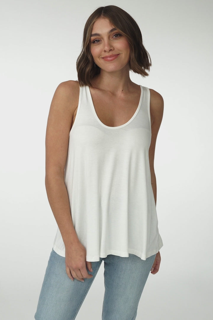 Adel Tank Top - Crew Neck Relaxed Tank Top in White