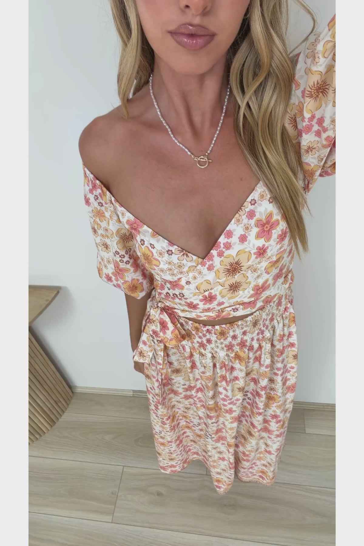 Devlin Midi Dress - Tie Up A-Line Dress with Elasticated Bodice in Noelia Print