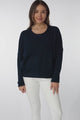 Joanne Knit Top - Crew Neckline Bat Wing Long Sleeve Top in Navy