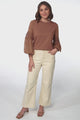 Falinda Knit Top - Crew Neck Lace Sleeve Knit in Tan