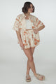 Mirian Button Up Shirt And Shorts Set - Piper Print in Tan