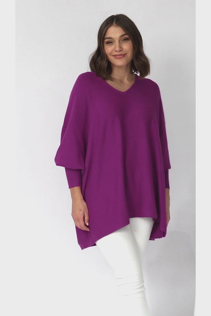 Pier Jumper - Oversized Batwing Knit Jumper in Purple