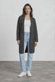 Oswin Cardigan - Open Front Ribbed Shawl Collar Knit with Pockets in Charcoal