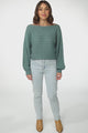 Celina Knit Top - Open Knit Stitch Boat Neckline Top in Sage