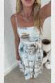 Yara Maxi Dress - Spaghetti Strap A Line Dress with Tinsel-look Piping Trim Bodice in Thira Print