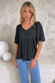 Casita Top - Scoop Neck Textured Babydoll Top with Flutter Sleeves in Black