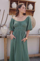 Teddie Maxi Dress - On or Off Shoulder Gathered Waist A-Line Dress in Emerald