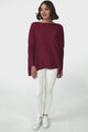 Belinda Knit Top - Boat Neckline Boxy Batwing Top in Burgundy