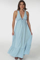 Scout Linen Maxi Dress - Thick Strap Adjustable Bust with Tie Linen Blend Sun Dress in Blue