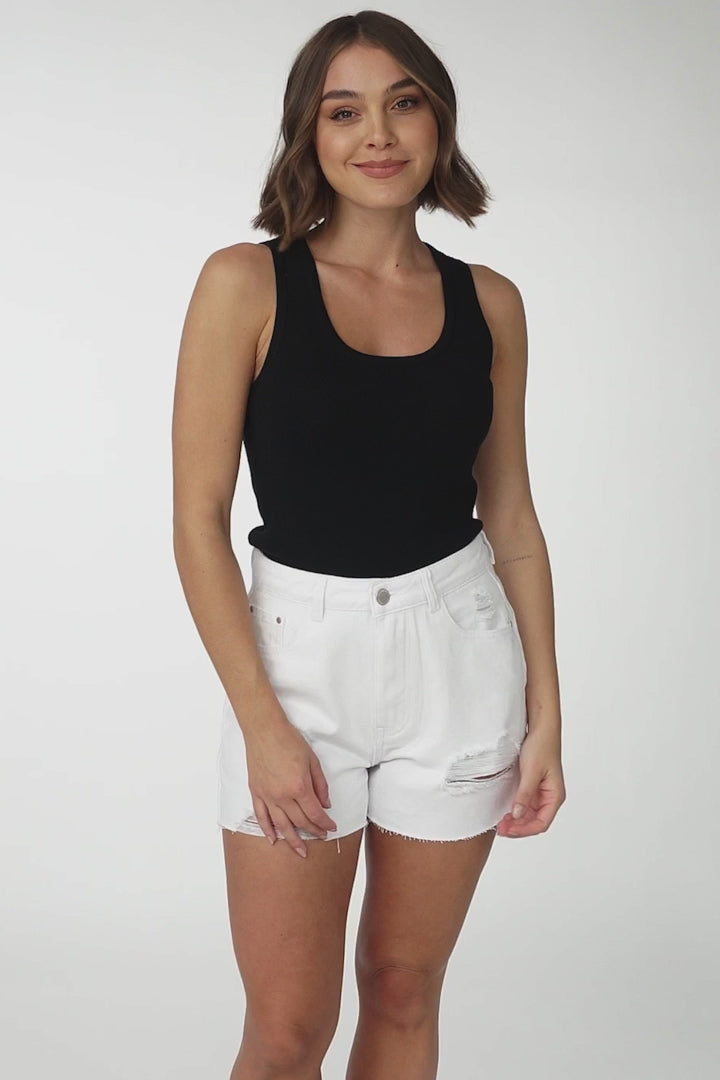 Bray Denim Shorts - Distressed High Waist Shorts in White