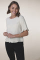 Adria Top - Frill High-Low Hem with Wooden Button Down Back Top in Oat