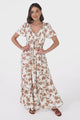 Amaya Maxi Dress - Shirred Cap Sleeve A Line Dress in Halara Print Cream