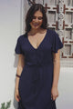 Narissa Maxi Dress - A-Line Dress with Lace Splicing and Flutter Sleeves in Navy