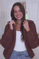 Maple Knit - Chunky Cable Knit Hooded Crop Cardigan in Coffee