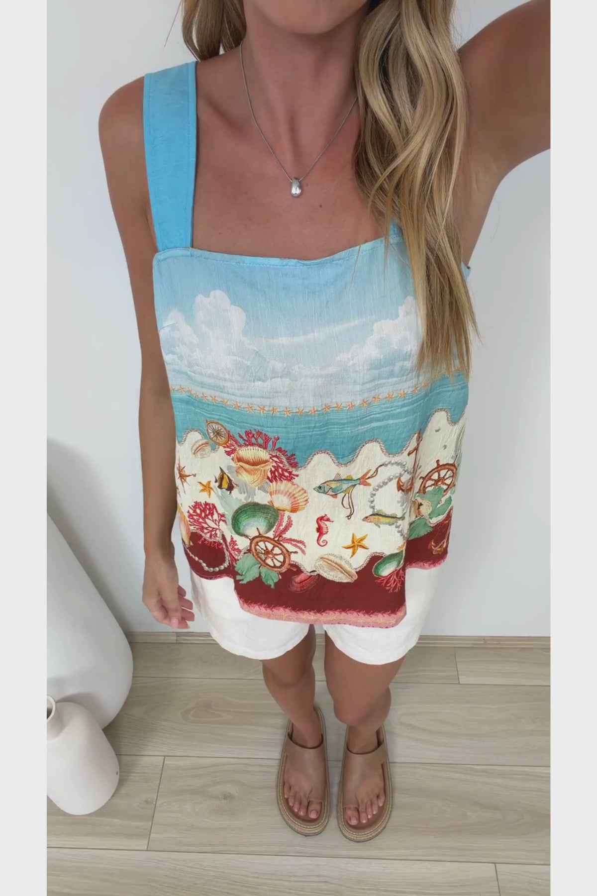 Mara Top - Thick Strap Square Neck Graphic Tank Top in Corsair Print