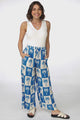 Mahina Pants - High Waisted Straight Leg Pants Nohea Print in Blue