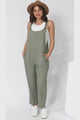 Tulum Jumpsuit - Linen Blend Overalls Pockets in Khaki