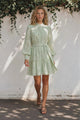 Plato Mini Dress -Textured Floral Dress with High Neck in Pistachio