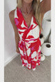 Lira Jumpsuit - V-Neck Wide Leg Pant Jumpsuit with Belt in Magnolia Print