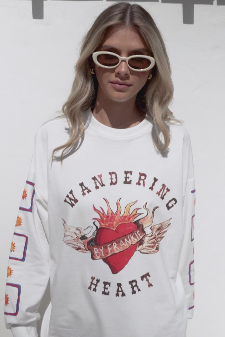 Wandering Heart Set - Graphic Long Sleeve Top and Pants with Stripe Accent in Red