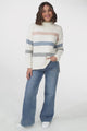 Shore Jumper - Multi Colour Stripe Crew Neck Jumper in Cream