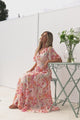 Jasmin Maxi Dress - V Neck Tiered A Line Dress with Butterfly Sleeves in Liana Print
