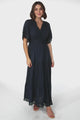 Peony Maxi Dress - Lace Detailed A Line Dress with Flute Sleeves in Navy