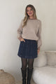 Aura Jumper - Crew Neck Jumper with Contrast Stripe Trim in Mocha