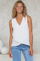 Hemingway Top - Asymmetrical Front High-Low V-Neck Sleeveless Top in White