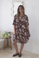 Evie Mini Dress - 3/4 Sleeve Tiered Smock Dress in Hollis Print Brown
