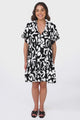 Abilia Mini Dress - Mandarin Collar Smock Dress in Jaxie Print Black