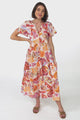 Milla Midi Dress - Tiered Button Down Dress in Adelita Print Orange