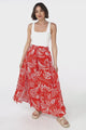 Hellen Maxi Skirt - High Waisted Skirt with Front Splits in Havanna Print Red