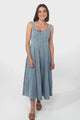 Jadely Midi Dress - Adjustable Strap A-Line Denim Sun Dress in Light Denim